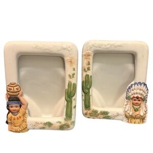 VTG Ceramic 2 Native American Picture Frames by Renowned Artist Gregory Perillo